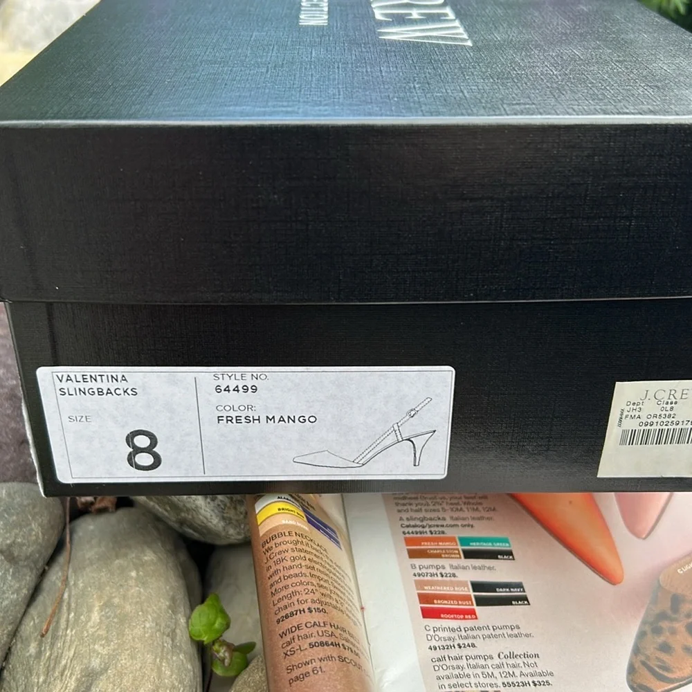 NIB J. Crew Mango Italian Leather Valentina Women's Orange Slingback Heels - Picture 3 of 9